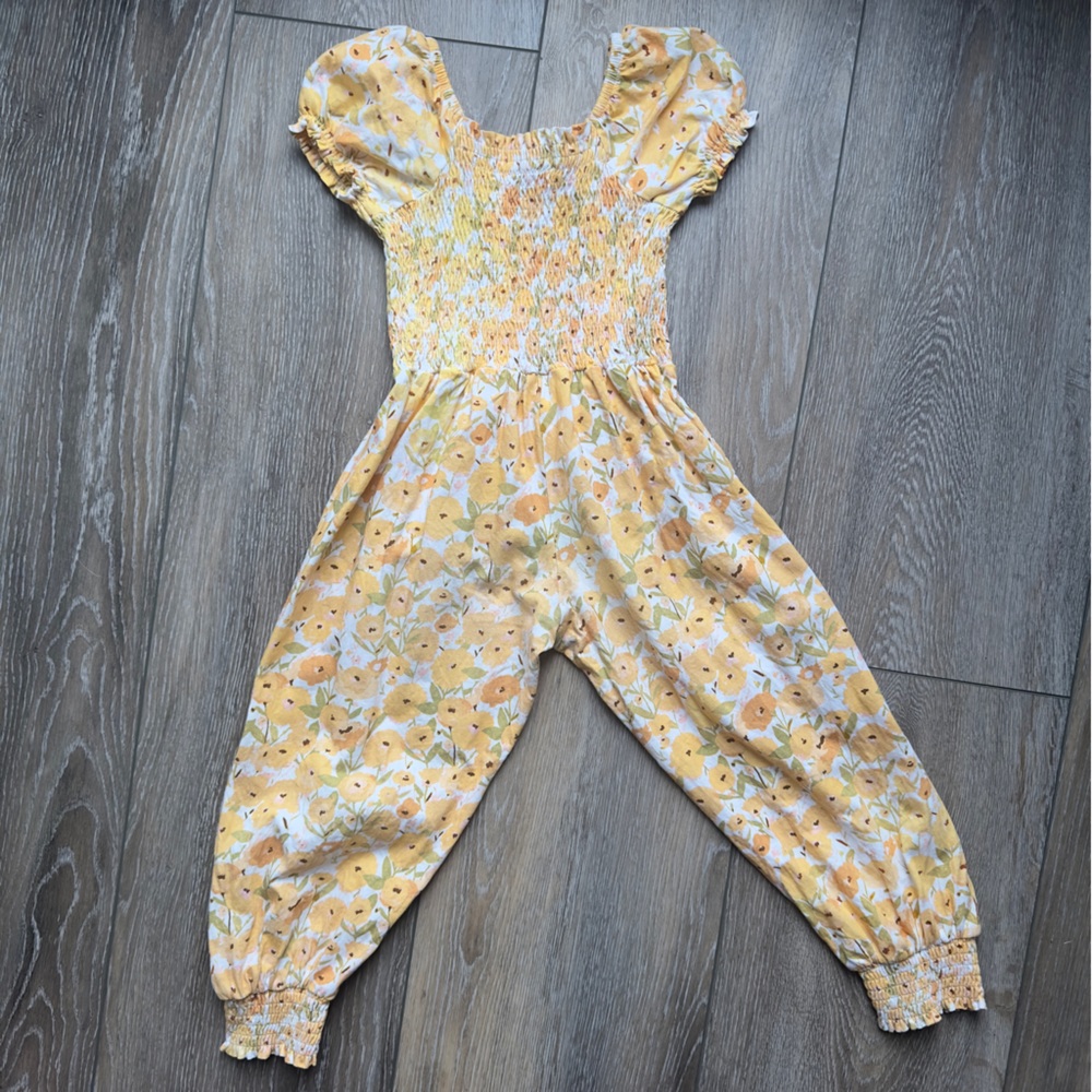 SweetHoney Smocked Romper- Yellow Flowers